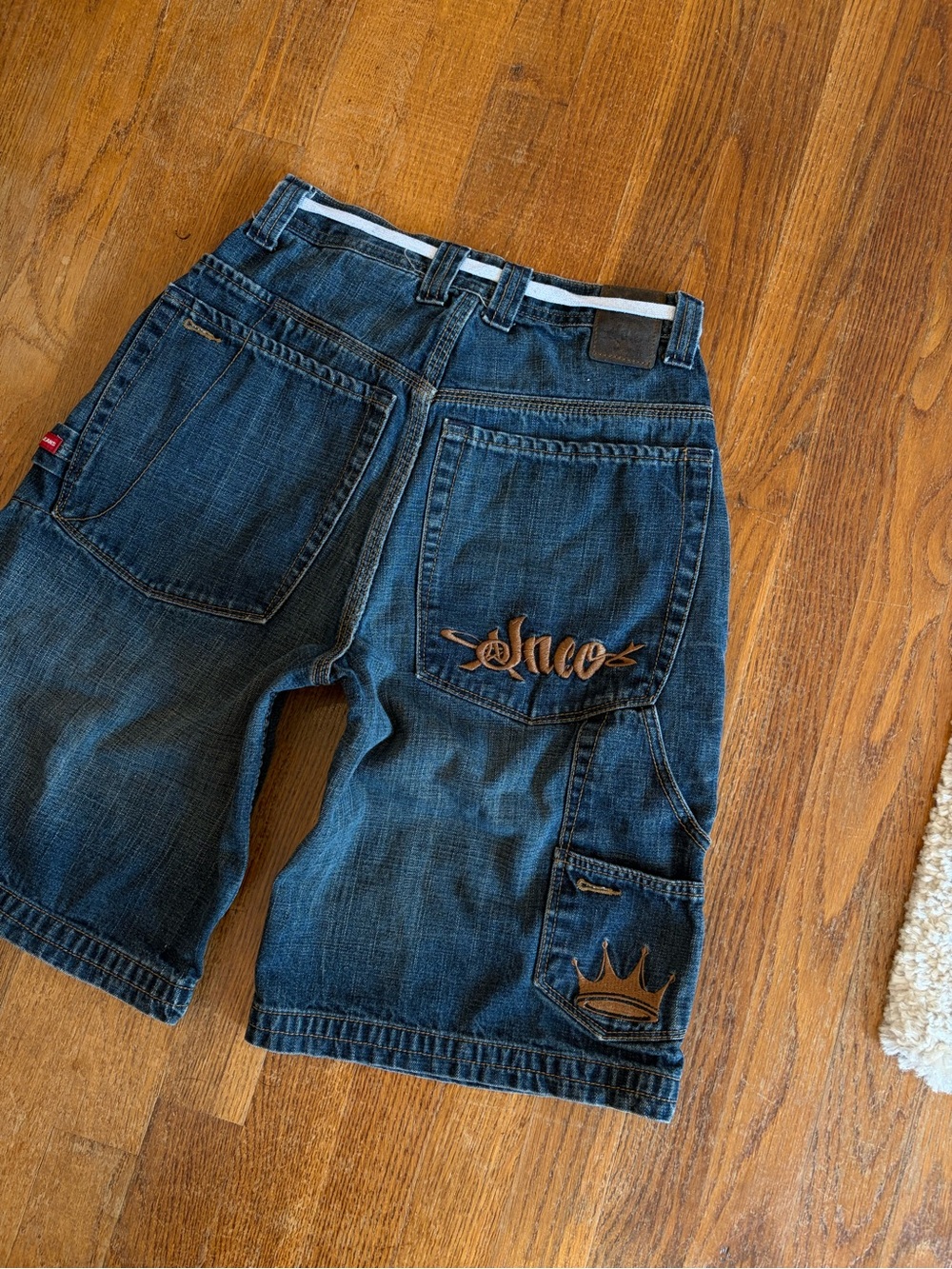 JNCO Dark Blue Denim Cargo Shorts with Embroidered Back Pocket